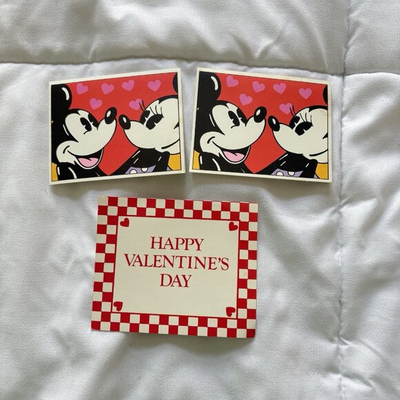 Vintage 80s 90s Valentines Day Card Lot 3 Disney Mickey Minnie Junk Journal - Picture 1 of 5